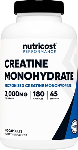 [BRSRMFATBEBQ23DA] Nutricost Creatine Monohydrate 3,000mg, 180 Capsules (750mg Per Capsule) - Gluten Free, Non-GMO