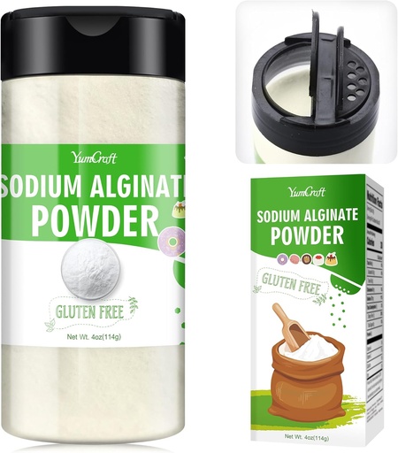 [BRSRAFIPCF5G2FLU] Sodium Alginate Powder - 4oz Pure Sodium Alginate Food Grade Thickener Powder, Natural Gelling Agent for Desserts, Caviar Spheres Making, Ice Cream, Meatloaves, Vegan Stabilizer for Baking, Thickening