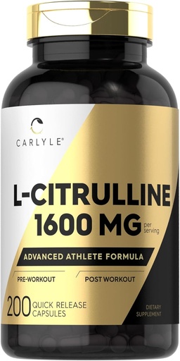 [BRSROGL4OANGYDY2] Carlyle L Citrulline Supplement | 1600 mg | 200 pulverkapsler | for menn og kvinner | Avansert atletisk formel | Ikke-GMO & Glutenfri