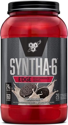 [BRSWKFQQPMDQACI7] BSN SYNTHA-6 Edge Protein Powder, with Hydrolyzed Whey, Micellar Casein, Milk Protein Isolate, Low Sugar, 24g Protein, Cookies N Cream, 28 Servings