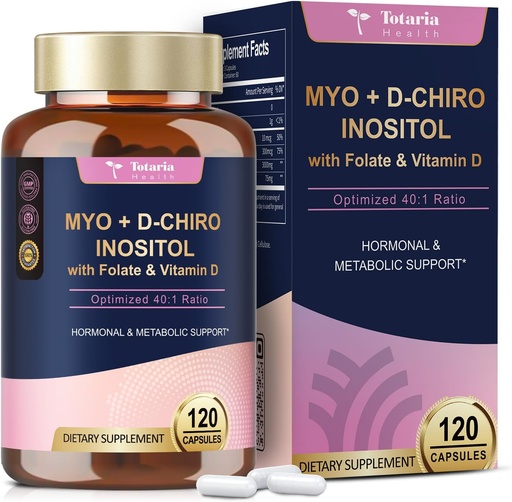 [BRSRAEDQOJ6RE3TO] Totaria Myo- Inositol & D- Chiro Inositol Supplement Capules 3075mg, Plus Multivitamin D3, Folate, Ideal 40: 1 Ratio - Hormonal Balance for Women & Oregon * Support 124; Vegan, Non GMO - 120 Caps