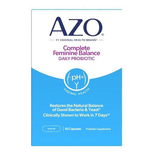 [BRSWGAAKPMFAYGQ4] AZO Complete Feminine Balance Daily Vaginal Probiotics for Women, Clinically Proven to Help Protect Vaginal Health, Helps balance pH and yeast, 60 Count