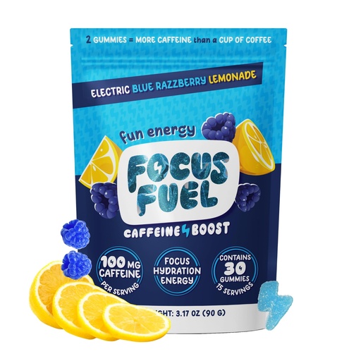 [BRSRAYY3BZ7R6EY4] FocusFuel Energy Chews – Blue Razzberry Lemonade (15 Servings) – 100mg Caffeine + Alpha GPC + L-Theanine + B12, Magnesium – Great Taste – No Crash or Jitters