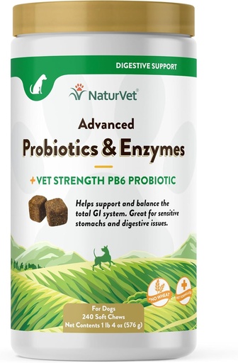 [BRSWGYIRAAOWOYDZ] NaturVet Advanced Probiotics & Enzymes, PB6 Dog Soft Chews to Help Sensitive Stomachs and Digestive Issues, Hickory Smoked Bacon Flavored Pet Supplement for Dogs Over 6 Weeks, 240 Count Jar