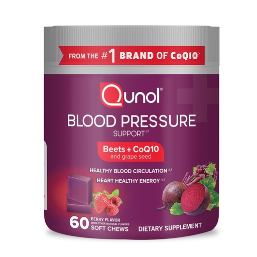 [BRSROAY7DN5AEA3Z] Qunol Beets Chews for Blood Pressure Support, 3 in 1 Beets + CoQ10 + Grape Seed Extract, Supports Healthy Blood Circulation & Heart Healthy Energy, 60 Chews