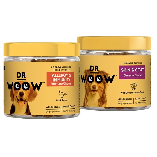 [BRSRMAY6CRYG2ALB] Pre, Pro, PostBiotic+ Salmon SkinHealth Soft Chew Supplement Bundle - Dog Vitamins, Zinc, Biotin, Probiotics, Omega 3 Fish Oil, and Wild Alaskan Salmon Oil, Cure Itchy Skin