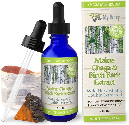 [BRSWGHANOYHWA3LK] Maine Chaga Mushroom & Birch Bark Extract Liquid | 2oz | Wild Harvested & Double Extracted | USA & Canadian Grown Chaga