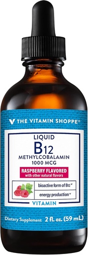 [BRSWYHQCBYIQ4ADD] The Vitamin Shoppe Liquid B12 Methylcobalamin - Energy Production - 1,000 MCG - Raspberry (2 fl. oz.)