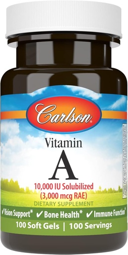 [BRSWECQ2BZ7RGAY2] Carlson - Vitamine A Solubilized, 10000 IE (3000 mcg RAE), Wateroplosbaar, Vision Health, 100 Softgels