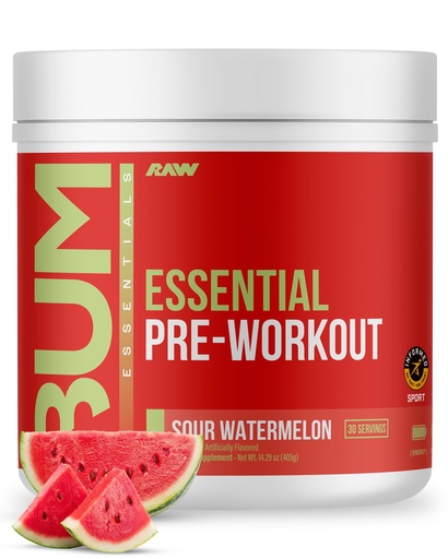 [BRSRMBDYAUHAOFY2] RAW Essential Pre-Workout Powder (Sour Watermelon) - Chris Bumstead Sports Nutrition Supplement for Men & Women - Preworkout Energy Powder with Caffeine, L-Citrulline, L-Tyrosine, & Beta Alanine Blend