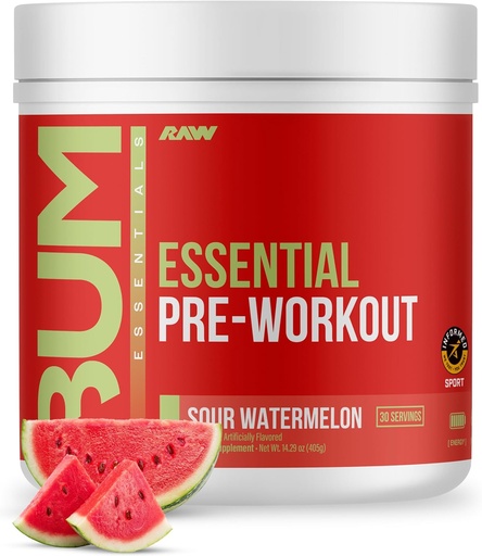 [BRSRMBDYAUHAOFY2] RAW Essential Pre-Workout Powder (Sour Watermelon) - Chris Bumstead Sports Nutrition Supplement for Men &amp; Women - Preworkout Energy Powder with Caffeine, L-Citrulline, L-Tyrosine, " Beta Alanine Blend