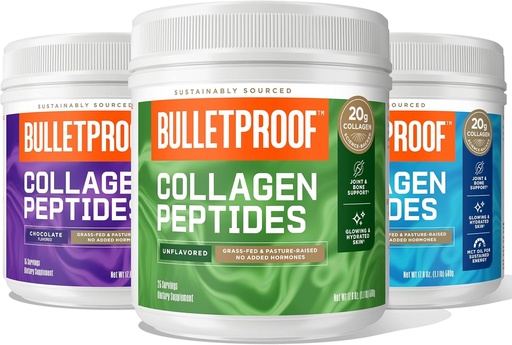 [BRSW2EALBYPGAA3J] Bulletproof Unflavored Collagen Peptides 18g Protein, 17.6 OzChocolate Collagen Peptides with MCT Oil, 19g Protein, 17.6 OzVanilla Collagen Peptides with MCT Oil, 19g Protein, 17.6 Oz