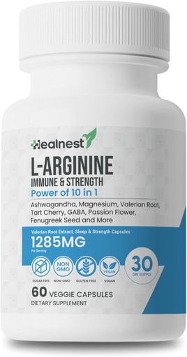 [BRSRAGD3OYMAEFAZ] L-arginino kapsulės - 1285MG Ašwagandha mišinys, L-Theanine, Magnis, GABA, Cinkas & Tart Cherry - Raumenų atsigavimas, Stress Relief, Mood Support - Ne GMO, 60 Veggie Capsules vyrams ir moterims