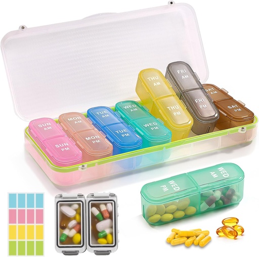 [BRSRAFA7CN6RMG3B] Weekly Pill Organizer 2 Times a Day + 2 Detachable Pill Organizers kit - AM PM Travel Pill Vitamin Təhlükəsizlik Fish Oil, White Daily Pill Case 2 Times a Day