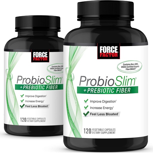 [BRSW2Y36OABRMYLK] Factor de fuerza ProbioSlim + Fibra Prebiótica, Booster Metabolismo para Hombres de Mujeres, Apoyo Digestivo de Salud, Extracto de Té Verde y Fibra de Husk de Psyllium, 120 Conde (Pack of 2)