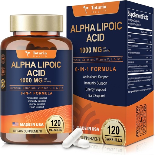 [BRSRAGL3CF6BYGTU] Totaria Alpha Lipoic Acid - 1000mg ALA Supplement Capsules for Neuropathy Supports Anti-Aging and Overall Health