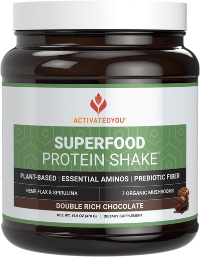 [BRSROFAOAUMWEFA7] ACTIVATEDYOU Superfood Protein Shake -Vegan Plant Protein Powder - with Organic 7 Mushroom Blend, Spirulina, and GoldRella Chlorella - Promotes Muscle Integrity, Chocolate Flavor (15 Servings)