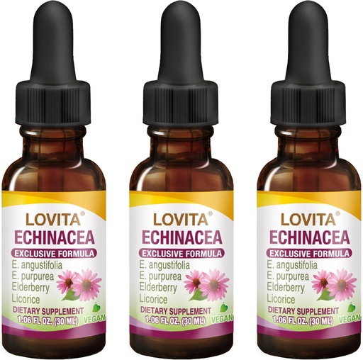 [BRSRAZI7B4FWKYD3] Lovita Echinacea Extract Liquid | 1 FL OZ | 350 mg per Serving | Concentrated Herb Tincture | Vegan | Alcohol-Free | with Elderberry and Licorice Extract (Pack of 3)
