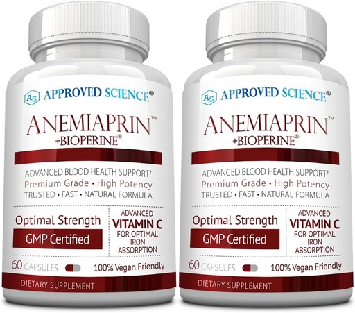 [BRSRAYIYOJ5WG2TB] Anemiaprin - Absorbable Iron, Vitamin C - Gentle On Stomach - 120 Capsules - 2 Month Supply - Non-GMO, Vegan
