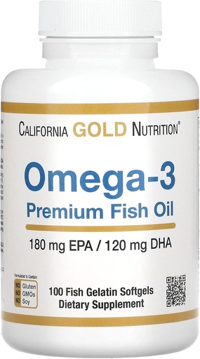 [BRSWICAHCAARSE3K] California Gold Nutrition Omega-3 Premium Fish Oil, Formula kontzentratua EPArekin eta DHArekin, Lipido Optimoen Profilaren eta Sistema Inmunearen euskarria, Gluten Free, Ez-GMO, 100 Arraina Gelatin Softgels