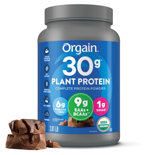 [BRSWYZYLOYHWEHTJ] Orgain Organic 30g Vegan Protein Powder, Chocolate 9g EAAs + BCAAs, Plant Protein, 6g Prebiotic + Fiber, 1g Sugar, Pre-Workout, Muscle Support + Recovery - 2.01lb (Packaging May Vary)