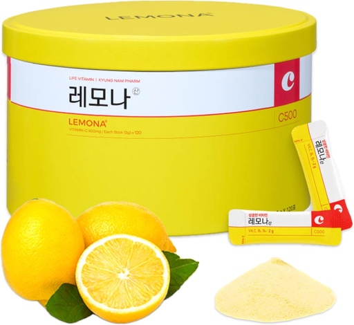 [BRSROAT7CUHROCDH] LEMONA Official Vitamin C Powder 500mg Korean Supplements Immune Support B6, B2, On-The-Go Packets Vitamin Healthy Living, Easy to Take Daily Energy Boost Korean Food Snacks Lemon (120Sticks)