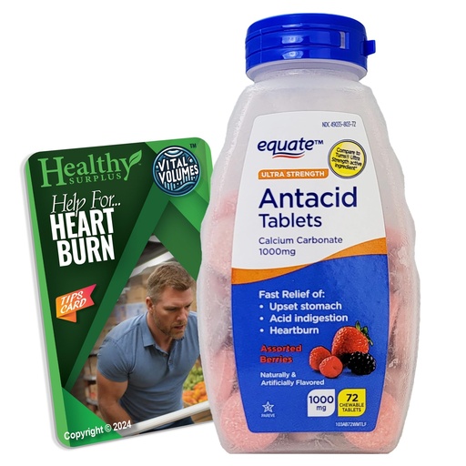 [BRSRAFT4OQMGOH3V] Ultra Strength Antacid Tablets - Calcium Carbonate 1000mg - 71 Chewable Tablets Assorted Berries and Vital Volumes Tips Card Bundle