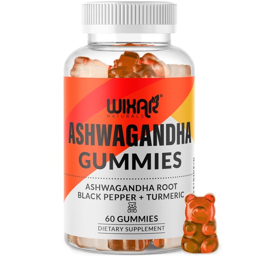 [BRSWYAQZCAOQM2T3] WIXAR NATURALS Ashwagandha Gummies with Turmeric and Black Pepper Extract - Herbal Gummy Supplement - 60 Gummies