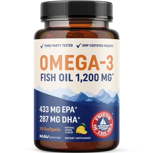 [BRSRAFABCF7BM2DF] Triple Strength Omega 3 Fish Oil 1200 mg | EPA & DHA | Wild Caught, Sustainably Sourced Omega-3 Fatty Acids | Premium Burpless Fish Oil Supplements | Non-GMO, Third-Party Tested | 30 Softgels