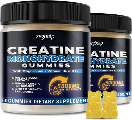 [BRSRAYD4ARYB4CQ2] Creatine Monohydrate Gummies 5g for Men & Women - Sugar Free Creatine Gummy 5000mg with Magnesium Taurate, L-Taurine, Vitamin B 6 & B12 for Muscle Support, Energy Boost, Pre-Workout, 120 Count