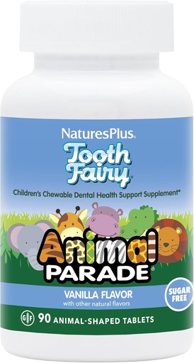 [BRSWYBLQAR4BAGTB] NaturesPlus Animal Parade Tooth Fairy Children's Chewables - Natural Vanilla Flavor - 90 Animal-Shaped Tablets, Pack of 2 - Dental Health Supplement - Vegetarian, Gluten Free - 90 Total Servings