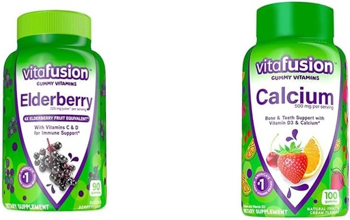 [BRSRAYYYOR5R6A3H] Vitafusion Elderberry Gummy Vitamins 90ct and Calcium Gummy Vitamins 100ct for Bone Teeth Immune Support