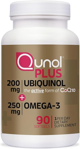 [BRSWGY37CJ5GCDI4] Qunol Plus Ubiquinol Coq10 200mg with Omega 3 250mg Extra Strength Antioxidant (Bovine Version), 90 Count
