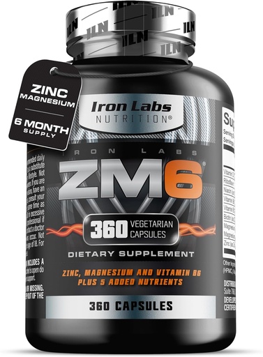 [BRSRMA36CN4BMFL4] Iron Labs ZM6 – 6 måneders forsyning – Sink Magnesium Aspartat Supplement – 360 vegetariske kapsler – Magnesium og sink Supplements for menn og kvinner