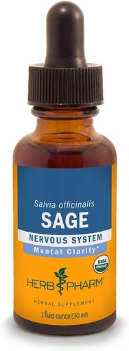 [BRSWIY37AJ4WIG32] Herb Pharm Certified Organic Sage Liquid Extract for Mental Clarity Support - 4 Ounce