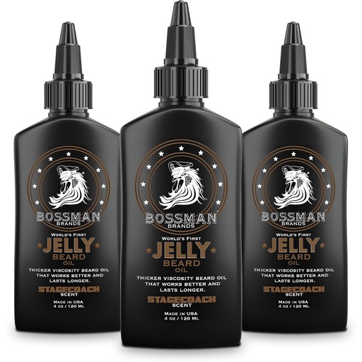 [BRSWYBAKOYBQG3D4] Bossman Jelly Beard Oil for Men 3 Pack (12 oz in Total, Stagecoach Scent) – Softens, Moisturizes & Conditions with Natural Ingredients