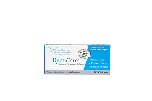 [BRSWI2T4AJ5GMHQ3] Recticare Anorectal Lidocaine 5% Cream: Topical Numbing Cream for Treatment of Hemorrhoids & Other Anorectal Disorders - 30g Tube
