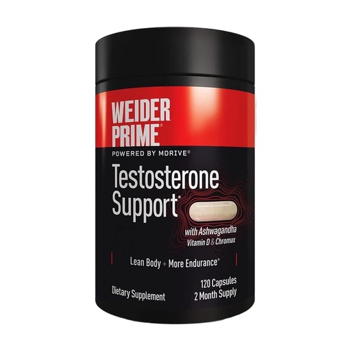 [BRSWKZY4BMARS2TY] Weider Prime Testosterone Support - Men's Nutrition - Enriched with Vitamins & Minerals - with Ashwagandha, Chromax Chromium, Bioperine & Zinc - Gluten Free - 120 Capsules