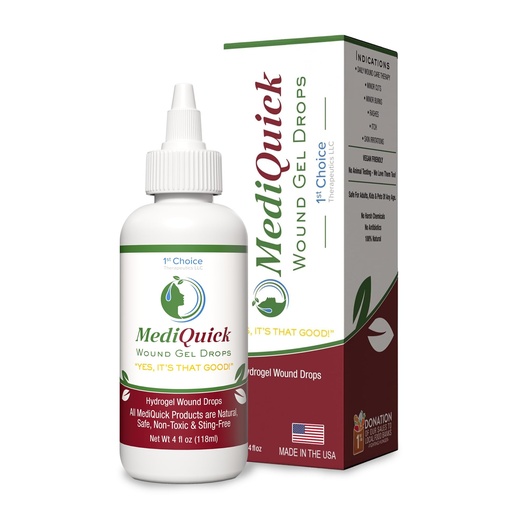 [BRSRMHA6BMMAO33G] MediQuick Skin & Wound Care Hydrogel Drops - Quick Healing First Aid Drops with 12 Hours Action to Heal Cuts, Burns, Inflammation, Rash, Itch, Eczema & More - Safe Wound Wash with No-Sting - 4 Fl Oz