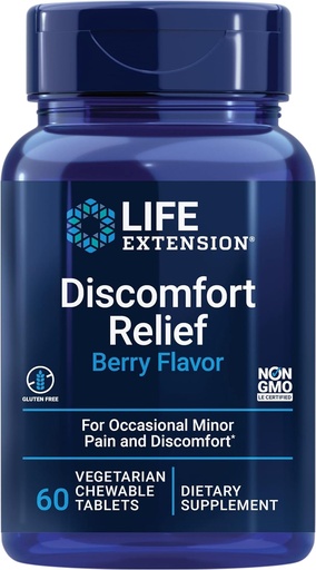 [BRSWGHDYOUMB4CQ2] Life Extension Pea Discomfort Relief (Berry Flavor) για περιστασιακό μικρό πόνο & δυσφορία – συμπλήρωμα Palmitoylethanolamide - Χωρίς γλουτένη, μη ΓΤΟ, χορτοφαγικά – 60 Μασώμενα δισκία