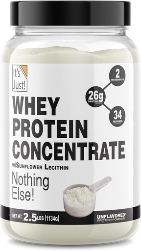 [BRSROAQCCQIBAALH] Es ist Just! - 100% Whey Protein Konzentrat, Made in USA, Premium WPC-80, Ohne Zusatz von Aromastoffen oder künstlichen Süßungsmitteln (2.5 Pfund, Unflavored)