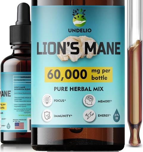 [BRSROHYPDEIAADLF] Lions Mane Supplement - Daily Mushroom Supplement for Memory, Focus & Clarity - Brain Booster - Lions Mane Tincture for Natural Immune Support - Vegan, Organic - 2 Fl oz