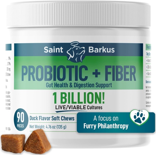 [BRSROBIQBF7WYGQ3] Probiotic + Fiber Regularity & Digestive Health. Probiotic Supplements for Dogs for Gut Health, Regularity, Upset Stomach, Gas, Yeast. Give Back to No-Kill Shelters! 90 Count