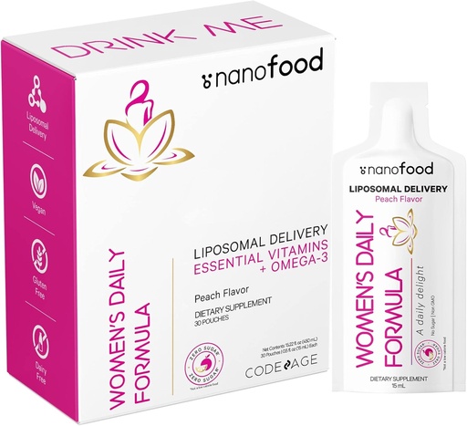 [BRSRMGIZBEBQA3LK] Codeage Liposomal Vitaminas diarias de las mujeres Pouch líquido Fórmula, Vegan Omega-3 Suplemento multivitamina líquido, Biotina, Vitaminas A, B, C, D, E, Riboflavin, Berry - No GMO - 30 Pouches