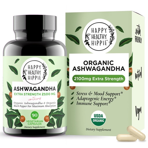 [BRSWGFQOOJ5WMEQY] Organic Ashwagandha Capsules 2100mg | Stress Relief Supplement - Extra Strength, 100% Herbal, Energy, Mood & Cortisol Manager, Includes Black Pepper for High Absorption | Non-GMO, 90 Ct​ (30 Servings)