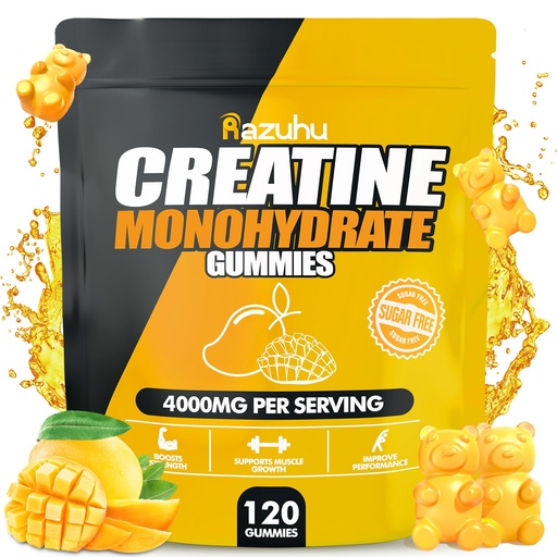 [BRSRAFARC4PAKFLV] Flavored creatine monohydrate Gummies Sugar Free,Pre Workout Supplements creatine Gummies for Men&Women,Gym Supplements,Supports Muscle Growth,Recovery,Strength,Energy Boost（120 Count）-Mango