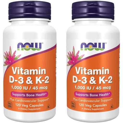 [BRSWI237B4IBC23C] NOW Foods Vitamin D-3 & K-2, 120 Vegetable Capsule (2 Pack)