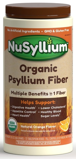 [BRSWKHABOMIBKEQ2] NuSyllium Psyllium Husk Powder, USDA Organic, 30.5 Oz, Dietary Fiber Supplement with Brown Sugar, Helps Digestive Health* Natural Orange, 72 Servings