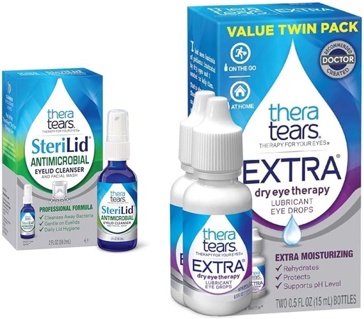 [BRSROAIQCF6RAELL] TheraTears Extra Dry Eye Therapy Lubricating Eye Drops for Dry Eyes, 0,5 fl oz Bottle, 2 Count " SteriLid Eyelid Cleanser and Face Wash, for irritated eyes, 2 fl oz Spray