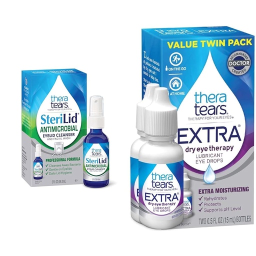 [BRSROAIQCF6RAELL] TheraTears Extra Dry Eye Therapy Lubricating Eye Drops for Dry Eyes, 0.5 fl oz Bottle, 2 Count & SteriLid Eyelid Cleanser and Face Wash, for irritated eyes, 2 fl oz Spray